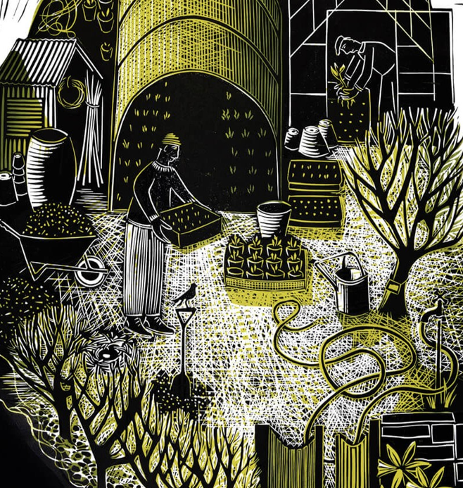 sarah kirby print pythouse kitchen garden sorting